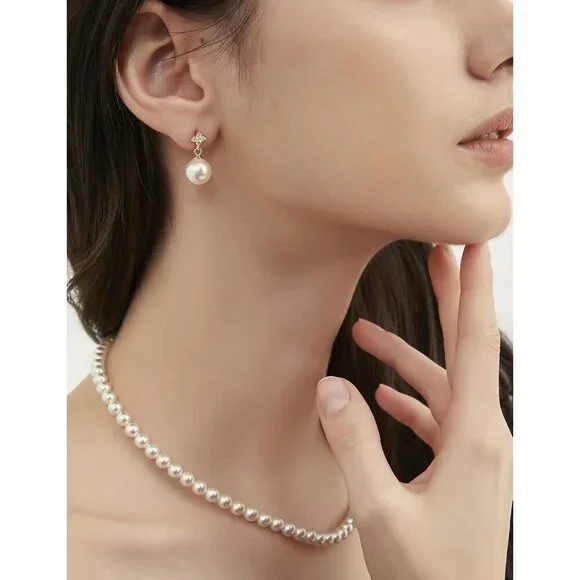 Mamelody 925 Silver Pearl Drop Earrings, CZ Studs, Gold Plated Bridal Jewelry - Picture 5 of 6